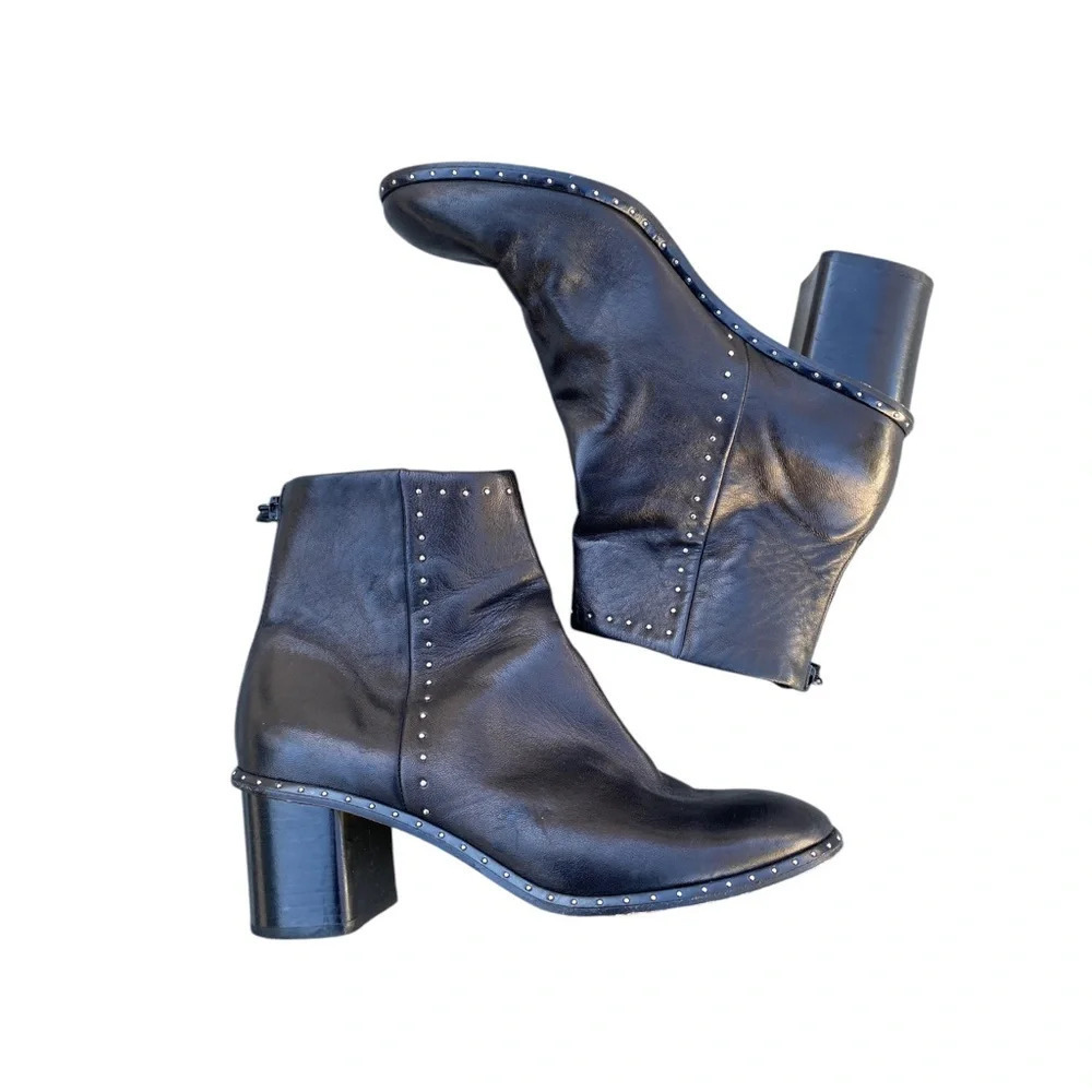 Rag & Bone black leather silver embellished hardware heeled boot size 39 / 9‎